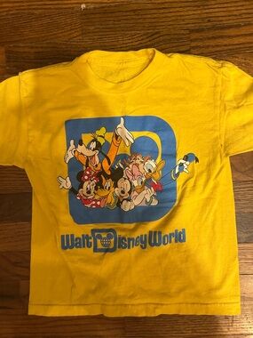 Disney Yellow Walt Disney World Character Tee with Blue Logo Graphic